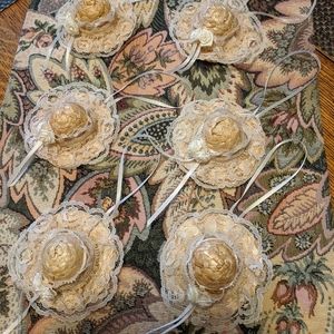 Pretty set of 6 handmade lace bonnet magnetic or hanging party favors